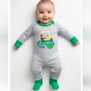 Little Sleepies Lil Caddy Crescent Zippy Golf Theme Onesie 18-24 Months NWT
